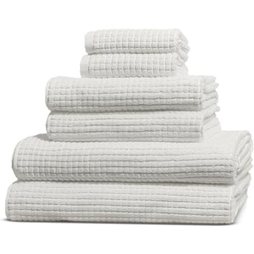 ONSEN - Bath Towel Set - Full Set White Checkered - Cotton Quick-Dry Plush Weave - Lightweight & Space-Saving Design - Soft Absorbent Bath Towels