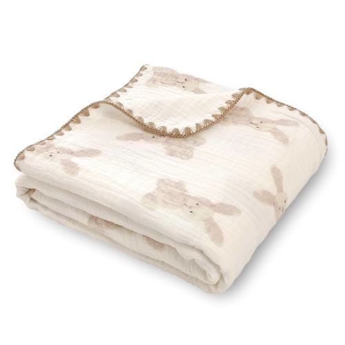 Double Layered 100% Cotton Muslin Baby Blanket Ultra-Soft 40x40 Inch Swaddling Nursery Crib Blanket(Bunny)