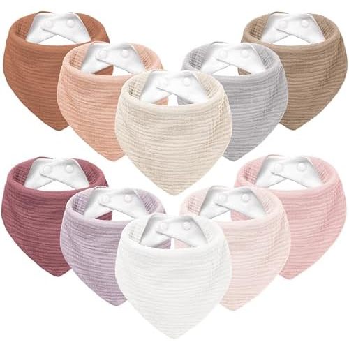 Susurration Muslin Baby Bibs 10Pack Baby Bandana Drool Bibs Soft Adjustable Newborn Bibs for Unisex Baby Girls & Boys