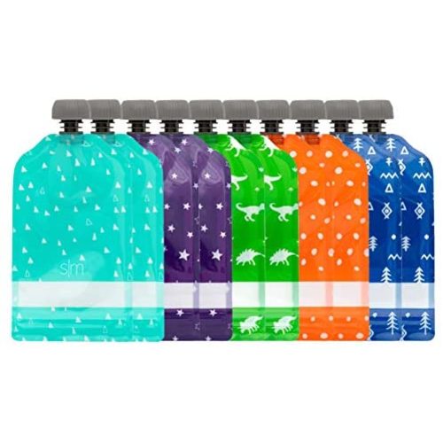 Simple Modern Reusable Food Pouches 10-Pack 5oz - Baby Food Storage Toddler Kids Squeezable Pouch Washable Freezer Safe - 5 Fun Designs