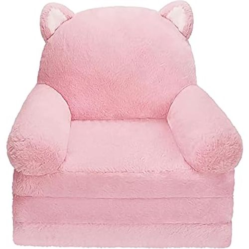 MONKISS Kids Couch, Comfy Toddler Chair, 2 in 1 Fold Out Kids Sofa to Lounger, Baby Sleeper Chair, Toddler Furniture, Birthday Gifts for Girls, 18+ Months, Pink