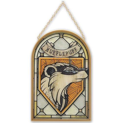Harry Potter Hufflepuff Crest Hanging Glass Wall Decor - Vintage Hufflepuff Wall Art for Home