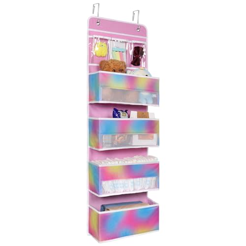 Univivi Door Storage Organizer Nursery Over the Door Organizer Baby Storage with 4 Large Pockets and 3 Small PVC Pockets for Baby Girls Room Toys and Sundries Organization