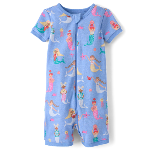 Baby And Toddler Girls Vegetable Snug Fit Cotton Cropped One Piece Pajamas - Blue