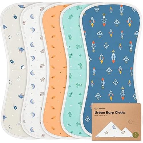 Organic Burp Cloths for Baby Boys and Girls - 5-Pack Super Absorbent Burping Cloth, Burp Clothes, Soft & Plush, Newborn Milk Spit Up Rags, Burpy Cloth Bib for Unisex, Burping Rags (Cosmo)