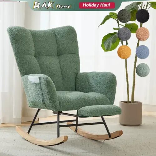 QAK Teddy Fabric Rocking Chair with Pocket, Soft Rocking Chair - TikTok Shop