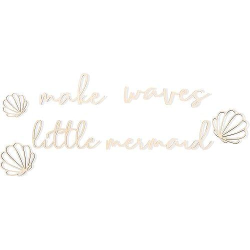 MAMUXI Lettering Wood Make Waves Little Mermaid - Plywood Words Sign For Wall Art, Photo Prop Make Waves Little Mermaid, Nursery Wall Art, Wooden Word Text Art (Make waves little mermaid)
