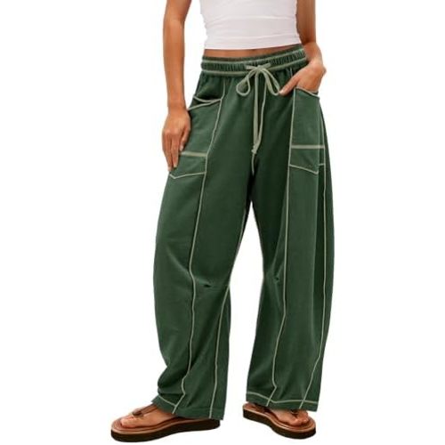 Yanekop Womens Baggy Wide Leg Pants Casual Summer Palazzo Pants Drawstring Waist Lounge Pants with Pockets