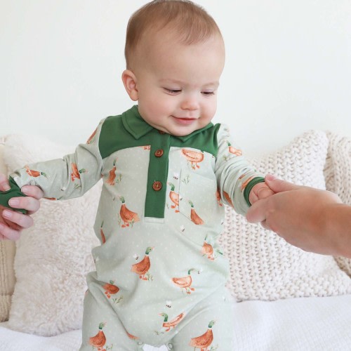 Long Sleeve Collared One Piece | Lucky Ducky