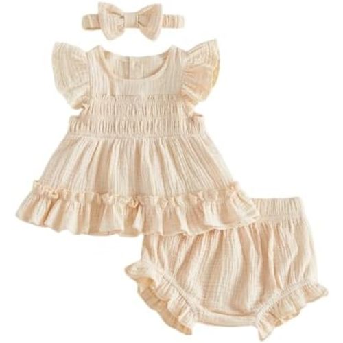 Toddler Baby Girl Summer Clothes Ruffle Short Sleeve Shirt Top Bloomers Short Set 2 Piece Cute Baby Girl Outfit