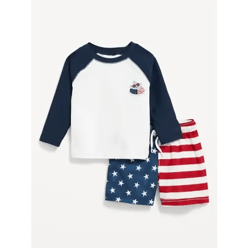 Graphic Rashguard Swim Top and Trunks for Baby