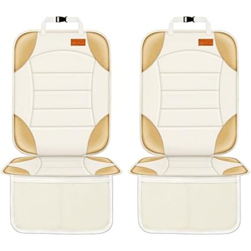 Siivton Car Seat Protector for Child Car Seat, Car Seat Cushion for Leather and Fabric Seats, 2 Mesh Pockets, Non-Slip Bottom, Waterproof Protectors for Vehicles Baby Pets (2 Pack)