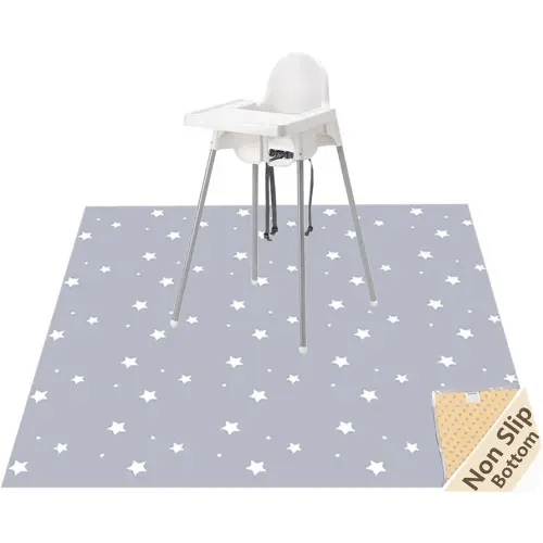 Splat Mat for Under High Chair/Arts/Crafts, WOMUMON Washable Baby Spill Mat Waterproof Anti-Slip Floor Splash Mat, Portable Play Mat and Table Cloth (Star, 51")