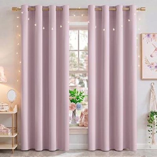 NICETOWN Blackout Pink Curtains for Girls Room - Thermal Insulated Solid Grommet Room Darkening Curtains/Panels/Drape for Bedroom (Lavender Pink=Baby Pink, 1 Pair, 52 by 84-Inch)