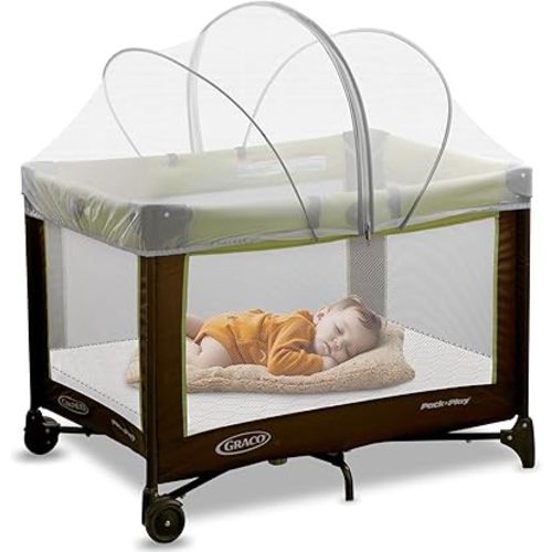 Pack and Play Cover - Mosquito Net Cover for Pack n Play/Travel Crib/Mini Crib/Playpen to Keep Cats Out - Breathable Baby Mosquito Net with 2-Way Zipper (White-Large)