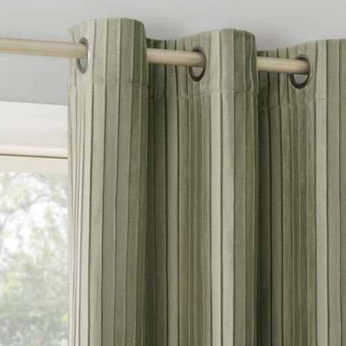 40"x84" Sun Zero Blackout Cascade Pleated Velvet Grommet Curtain Panel Sage Green: Modern Indoor Decor