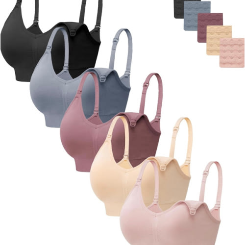 HBselect Women Maternity Bras 5 Pack Nursing Bras for Breastfeeding Seamless Pregnancy Sleep Bralette with Extra Extenders