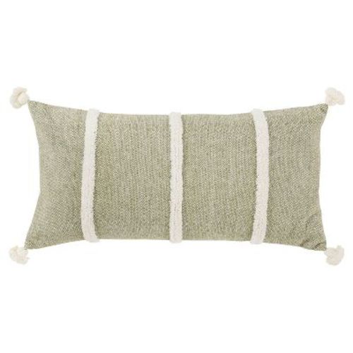 14"x26" Oversized Striped Poly Filled Lumbar Throw Pillow Dark Green - Rizzy Home: Cotton Canvas, Indoor Decorative Cushion