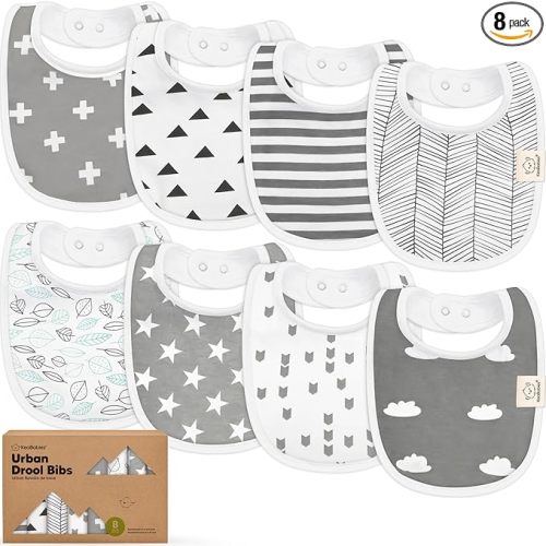 8-Pack Organic Baby Bibs for Boys, Girls - Soft Cotton Drooling and Teething Bibs for Baby Girl & Boy, Extra Absorbent, Easy to Clean & Put On for Toddler, Newborn, Infant 0-24 Months (Grayscape)