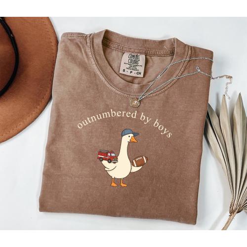 Comfort Colors® Outnumbered by Boys Shirt, Mom Shirt, Funny Mom Gift, Cute Mama Tee, Gift For Mom, Women's Casual Shirt