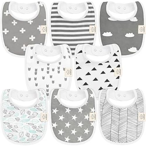 8-Pack Organic Baby Bibs for Girls & Boys - Teething Baby Bib, Baby Boy Bibs, Baby Girl Bibs, Newborn Bibs, Baby Drool Bibs for Infant, Toddler, Bibs for Baby Boy, Bibs for Baby Girl (Grayscape)
