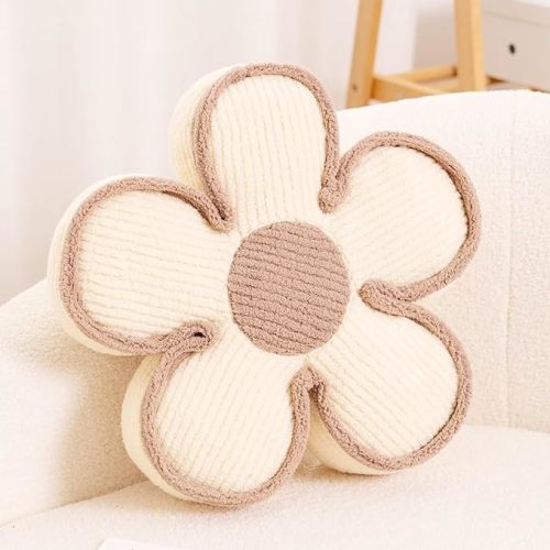 Soft Flower Shaped Floor Cushion, Decorative Throw Pillow, Seating Cushion, Room Decor Plush Pillows for Sofa Couch Bed (17.7 Inch, Ivory)