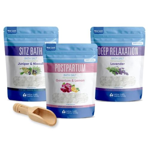 Postpartum Bath Bundle (3 Pack of 2 Lbs Total 6 Lbs with Scoop) Soothing Soaks with Sitz Salt and Deep Relaxation Bath Salt with Natural Pure Essential Oils in BPA Free Pouch Made in USA