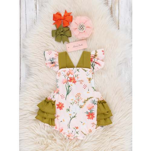 Peach & Olive Garden Ruffle Bubble