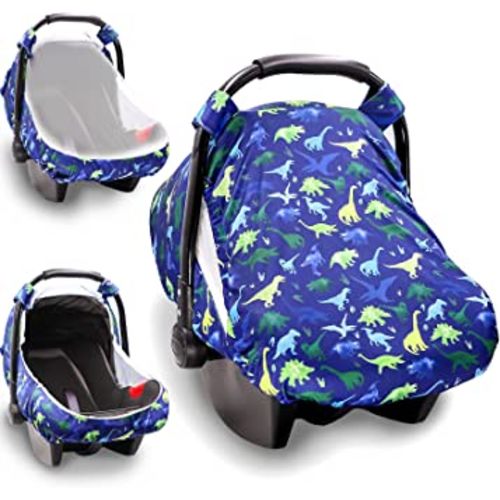 Car Seat Cover for Babies, Summer Cozy Cover, Privacy Carseat Canopy Protect Boys Girls, Breathable Comfortable, Dinosaur