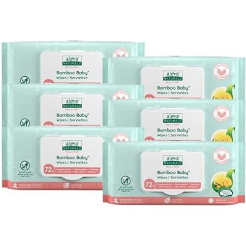 Aleva Naturals Bamboo Baby Sensitive Wipes- Natural and Organic Formula, Hypoallergenic, Biodegradable, Extra Strong and Ultra-Soft, Perfume Free Diaper Wipes - New Eco-Friendly, Sustainable Packaging- 72 Count X 6= 432 Wipes Total