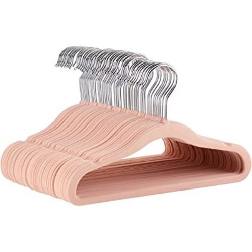 Amazon Basics Kids Velvet, Non-Slip Clothes Hangers for Infant and Toddler, 11.6 in (for baby clothes), Pack of 50, Blush