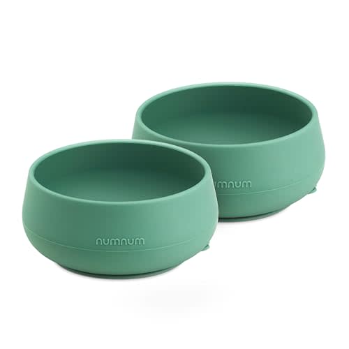 NumNum Suction Bowls | Extra Strong Suction | Non-Slip Design | Durable 100% Food Grade Silicone BPA-Free | for Babies & Toddlers 4 months+, 2 Baby Bowls (Green)