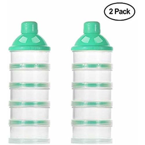 Accmor Baby Milk Powder Formula Dispenser, Non-Spill Smart Stackable Baby Feeding Travel Storage Container, BPA Free, 5 Compartments, 2 Pack - 2 pc - Green