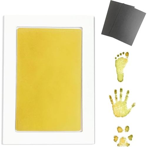 Inkless Large Clean Touch Ink Pad Kit for Baby Footprint, Handprint & Pet Paw Print - No Ink Mess, Baby Safe, One Time Use, Includes 2 Cardstocks (Clean-Touch - Gold)
