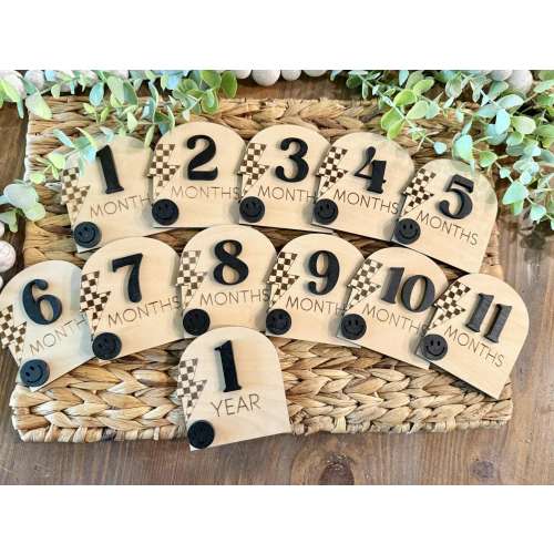 Checkered Baby Milestone Markers | Wooden Milestone Photo Props | Retro Milestone Discs