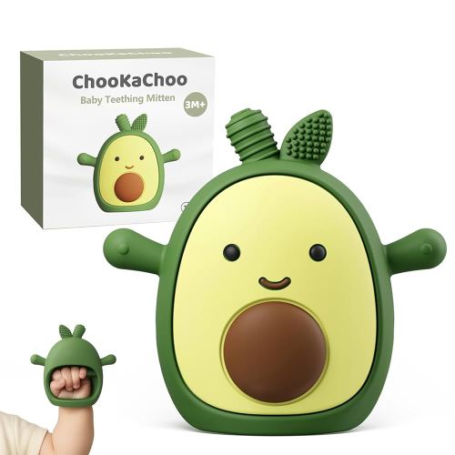 Baby Teething Toy Silicone Avocado Teething Mitten for Babies Over 3 Months Anti Dropping Wrist Hand Teethers Baby Chew Toys for Sucking Needs, BPA Free