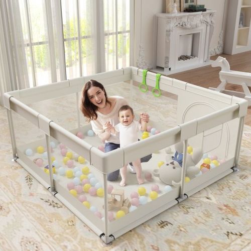 Baby Playpen for Toddlers, 47 x 47 Inch Compact Play Yard for Small Spaces, Sturdy Activity Center with Breathable Mesh Sides (Yellow)