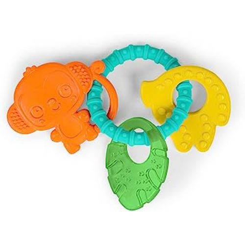 Bright Starts Tropical Chews Silicone Teething Ring - BPA-Free Monkey, Leaf, Banana - Unisex, 3 Months +