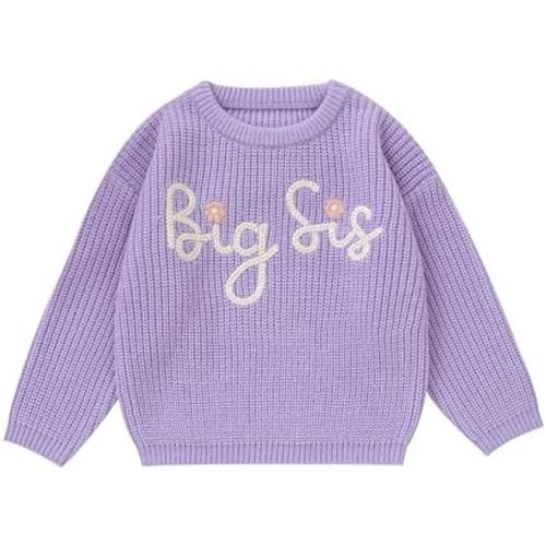 Toddler Girl Big Sister Embroidered Knit Sweater Long Sleeve Pullover Sweatshirt Fall Winter Clothes