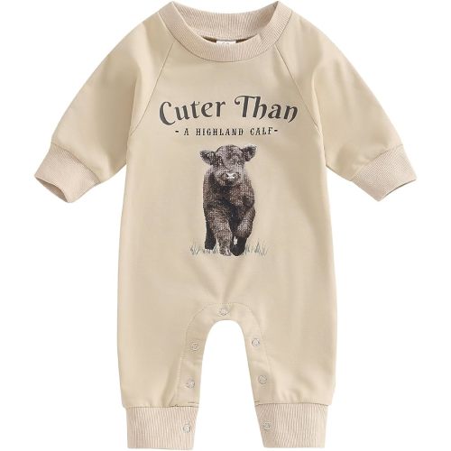 Western Baby Girl Boy Clothes Cow Print Romper Onesie Long Sleeve Jumpsuit Pants One Piece Fall Winter Outfit