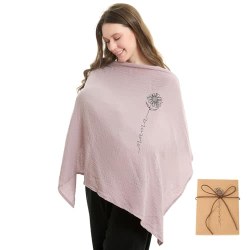 RWRWMOONPUT Muslin Nursing Cover for Baby Breastfeeding, Nursing Clothes with Hoop for Mom Breathable, Cotton Multi-use Carseat Canopy (Mauve Shadows)