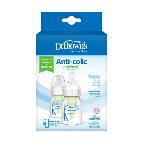 Dr. Brown's Anti-Colic Preemie Flow Baby Bottle for Newborn, Plastic, 2oz, 2 Pack