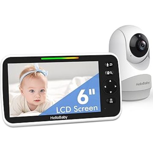 HelloBaby 6”IPS Large Screen, Video Baby Monitor with Upgraded 4000mAh Battery, 2-Way Talk, Night Vision, Pan-Tilt-Zoom, No WiFi, ECO Mode