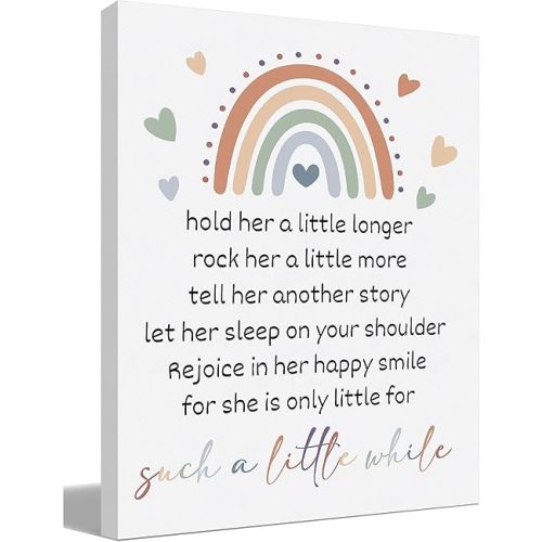 BIWSHA Hold Her A Little Longer Baby Girl Nursery Canvas Wall Art Prints Decor for Home Baby Girl Room,Boho Rainbow Baby Girl Themed Paintings Art Decor 11x14 Inches,Baby Shower Gifts for Girls