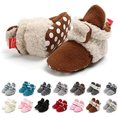 Unisex Newborn Baby Booties Baby Girls Stripe Boots Soft Soles Infant Winter Warm Fleece Cozy Socks Shoes 0-18 Months
