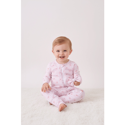 Premium Blush Bow Stripe Bamboo Romper – Lizbets Luxury