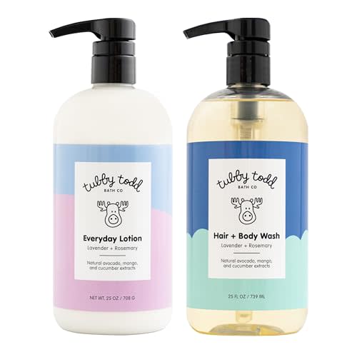 Tubby Todd Baby Bath & Skincare Kit - The Wash and Lotion Bundle - Baby Wash and Baby Lotion Gift Set - 25 Oz - Lavender Rosemary