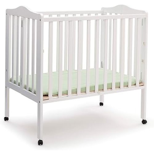 Delta Children Folding Portable Mini Baby Crib with 1.5-inch Mattress - Greenguard Gold Certified, White