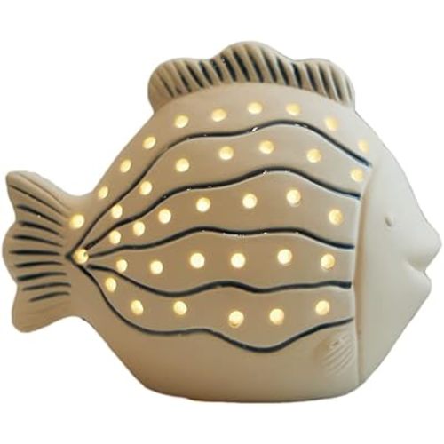 SEINHIJO Fish Statue Sculpture Ocean Decor Gifts Modern Figurine Ceramic Arts LED Light 5.5inch