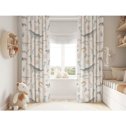 Watercolor Ocean Animals Baby Boy Room Curtain Nursery Curtains Window Curtains